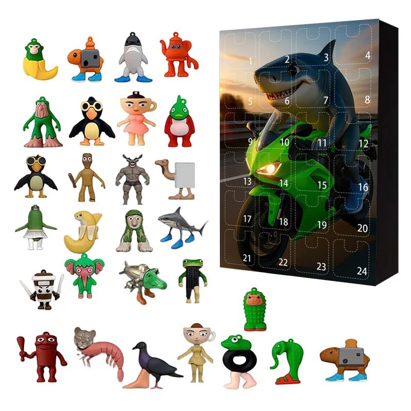 Adventskalender med julemotiv, illustrerer 24 dager med overraskelser for barn