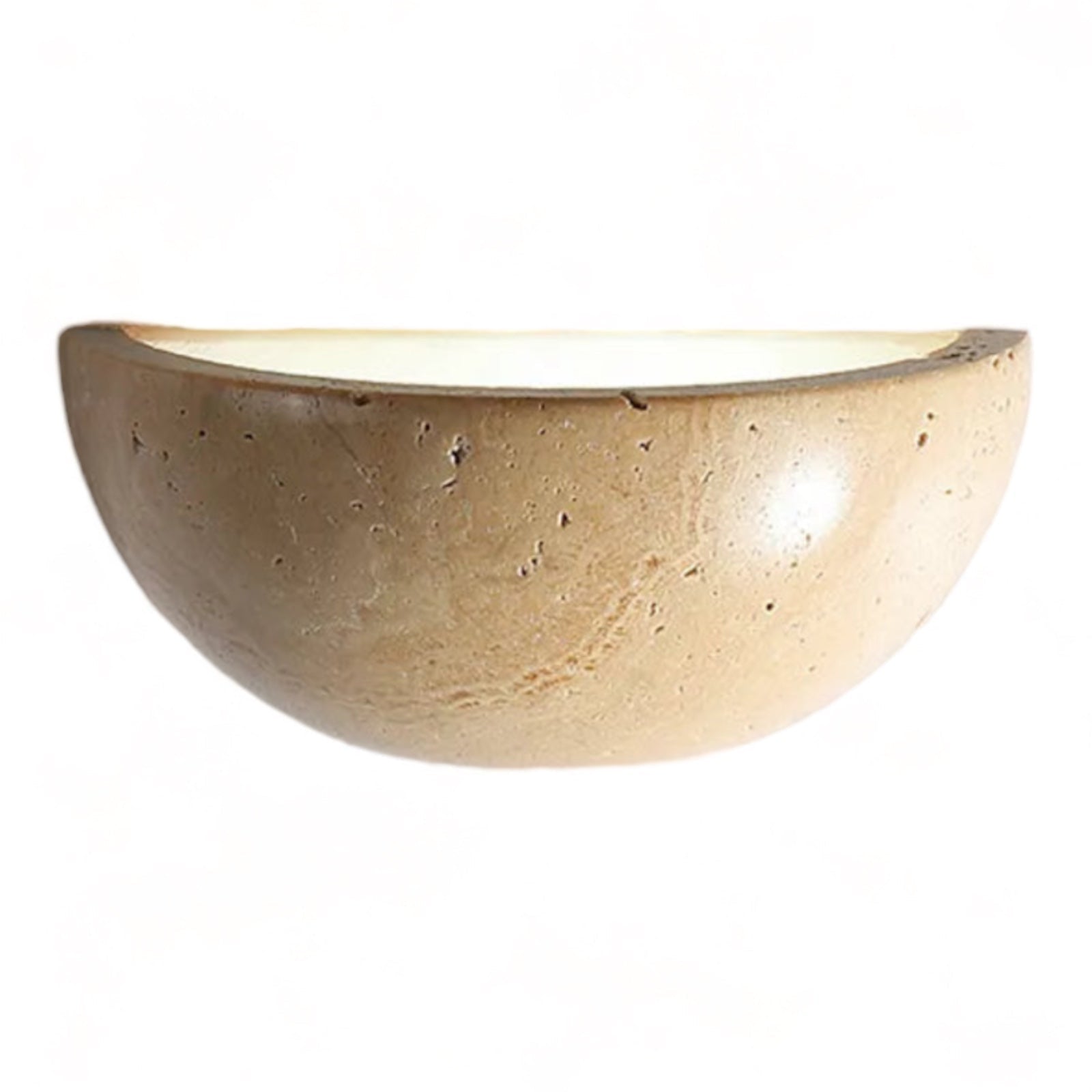 Beige minimalistisk halvsirkel vegglampe med LED-belysning, perfekt for stue eller soverom.