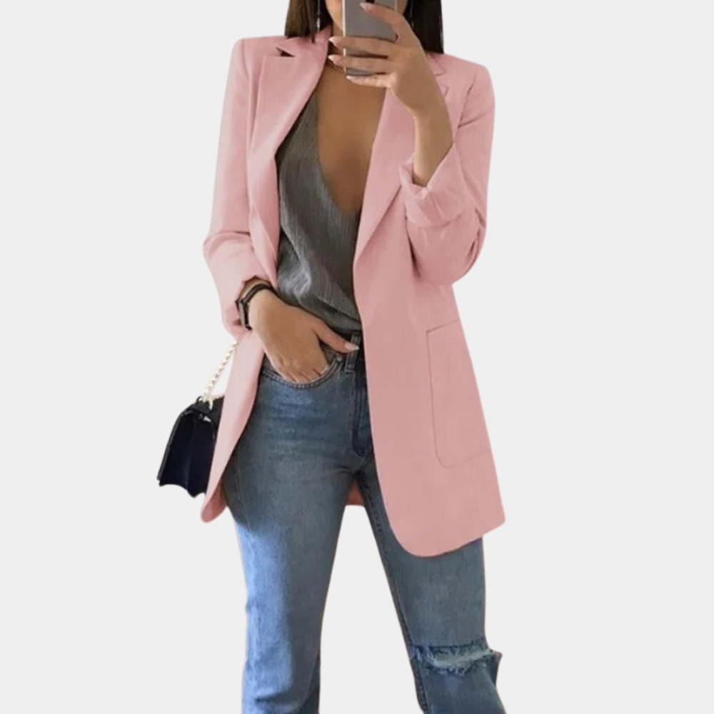"Bella avslappet sommerblazer for kvinner i khaki, enkel knappelukking, klassisk og elegant design for stil og komfort."