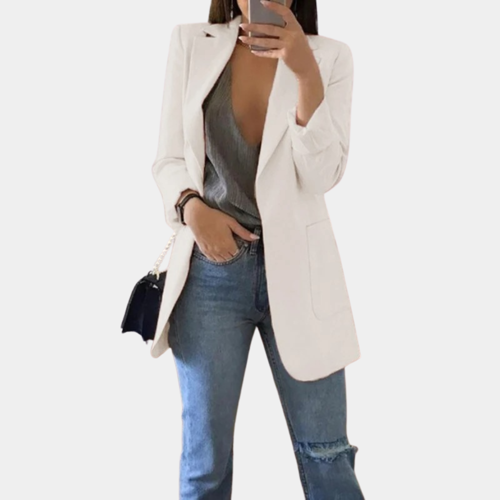 "Bella avslappet sommerblazer for kvinner i khaki, enkel knappelukking, klassisk og elegant design for stil og komfort."
