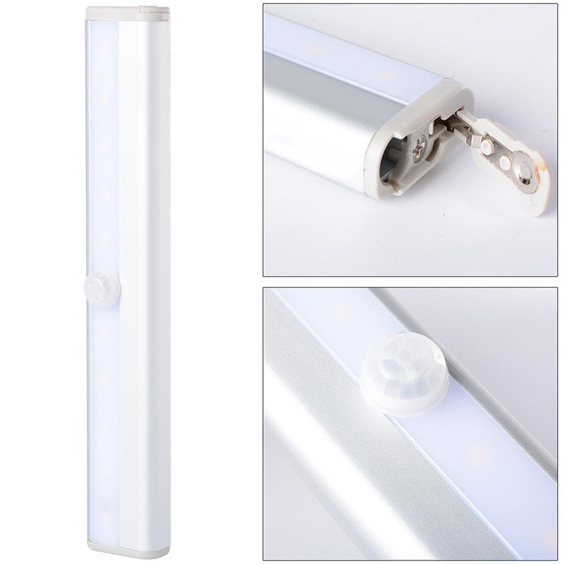 "Bevegelses-sensor LED skaplys, induksjonsdrevet, hvitt, enkel magnetisk installasjon, perfekt for hjemmets interiør."