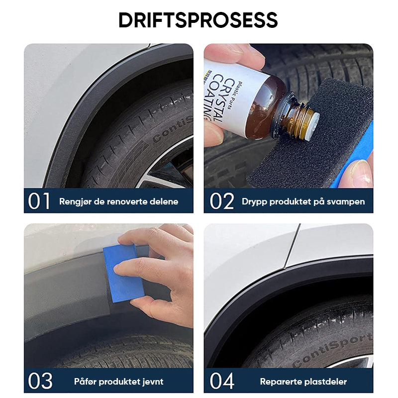 Bilpleieprodukt for plastdeler, gir langvarig glans. Perfekt for interiør og eksteriør, beskytter mot vær.