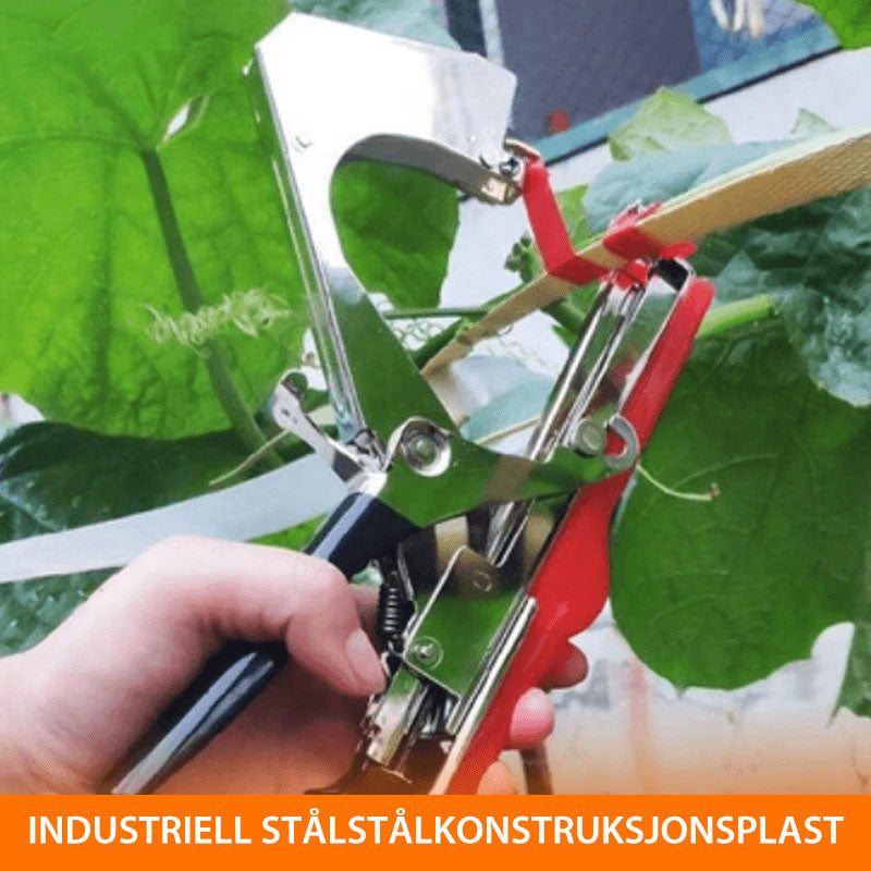 "Bindemaskin for hageanlegg med justerbar bredde, laget av rustfritt stål, ideell for å binde planter effektivt."