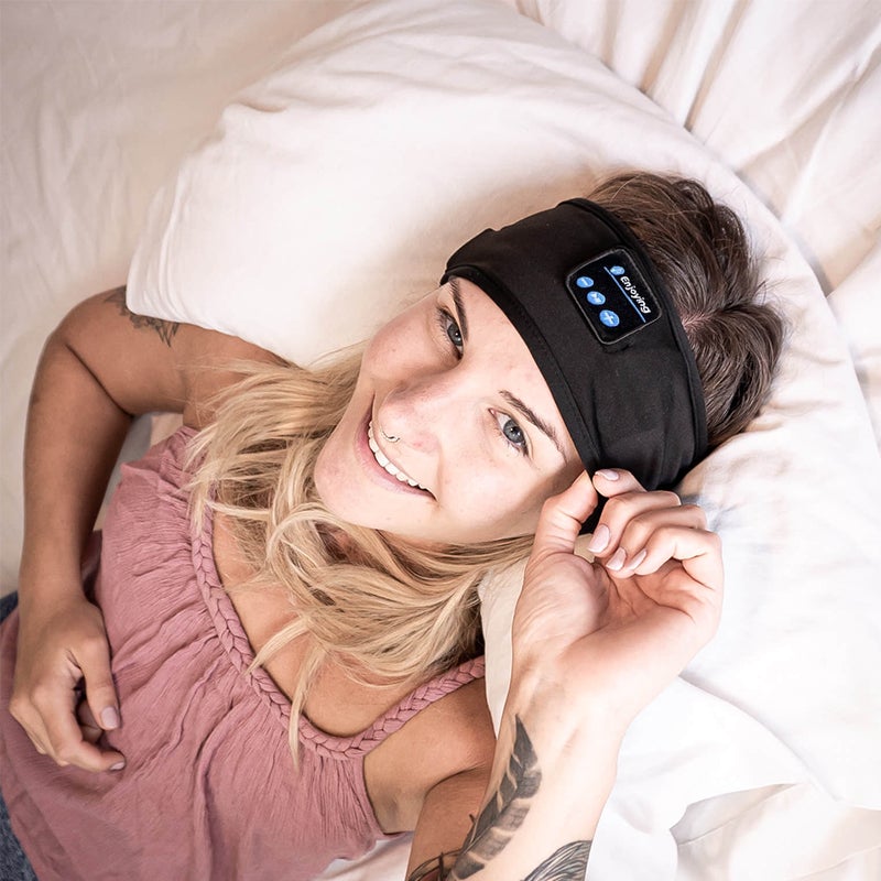 "Blå Bluetooth sports hodebånd, trådløs musikk, komfortabel passform, perfekt for trening og daglig bruk, sidevisning."