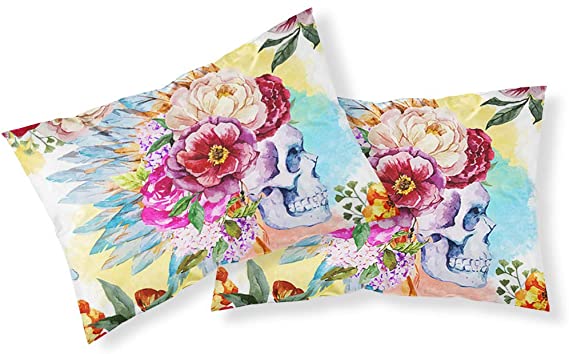 Gotisk blomsterskalle sengesett med dynevar og putevar i mønstret polyester for soverommet.