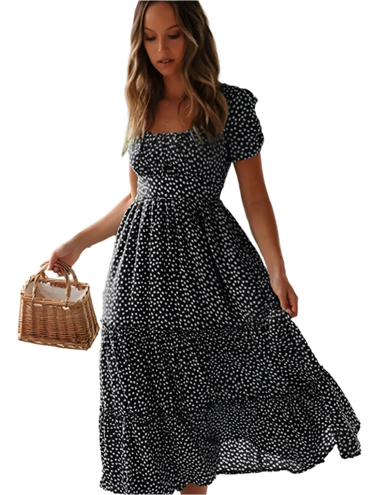 Mote maxikjole: Blomstret design med puffermer og firkantet hals, en must-have for sommeren.