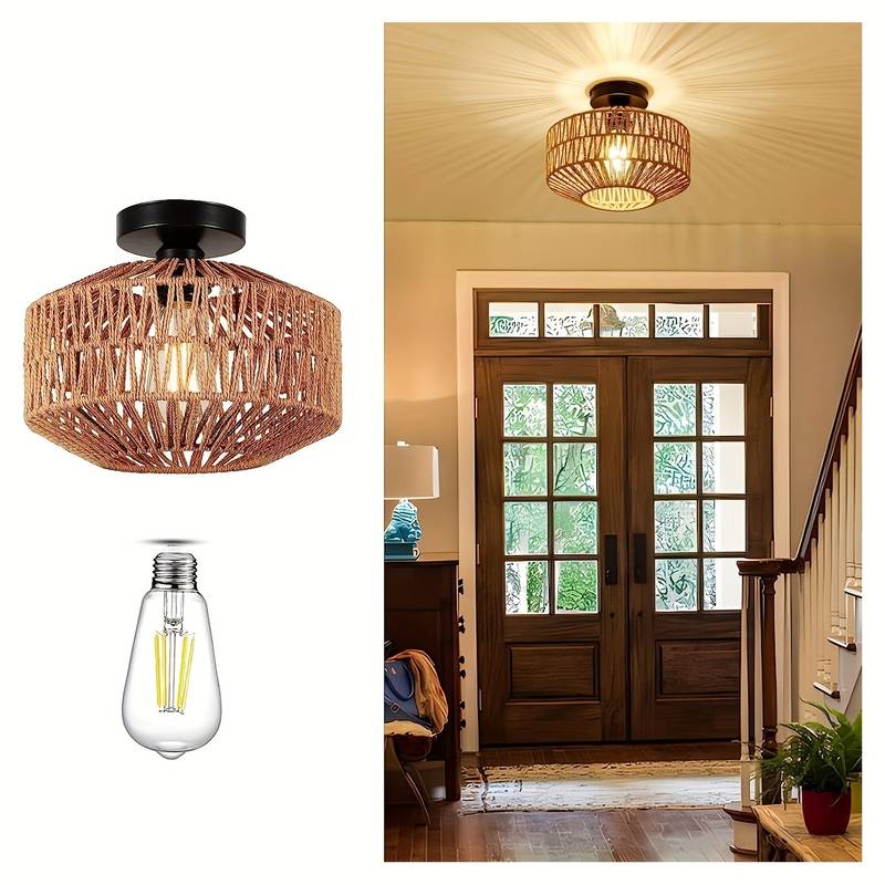 Vevd rotting taklampe i bohemsk stil. Skaper varm, naturlig belysning og et sjelefullt preg i hjemmet.