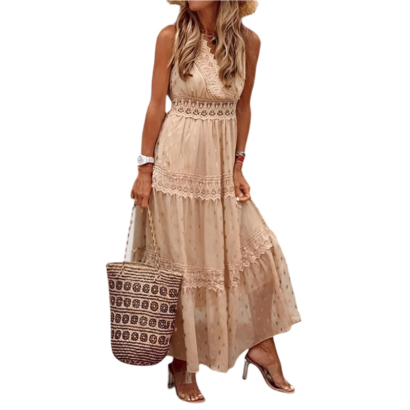 Boho maxikjole for kvinner i lett bomull, perfekt for sommer og hverdag. Komfortabel og flytende design.
