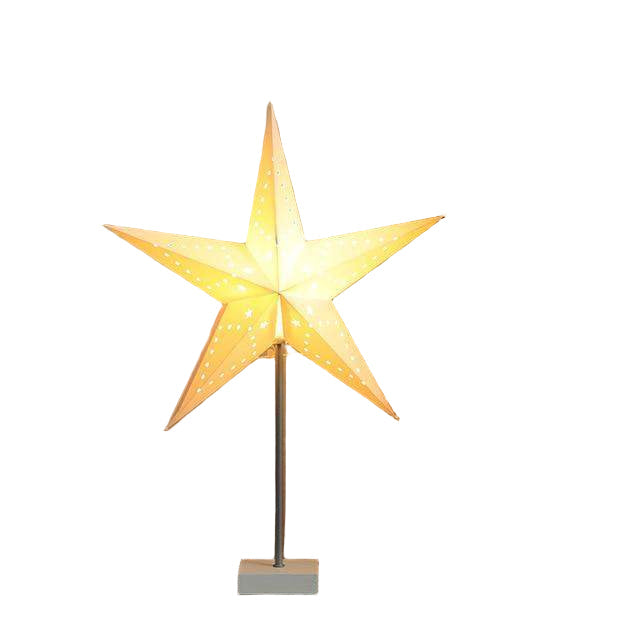 Bordlampe med unikt stjernedesign, skaper koselig stemningslys og er en dekorativ papirlampe med trebase.
