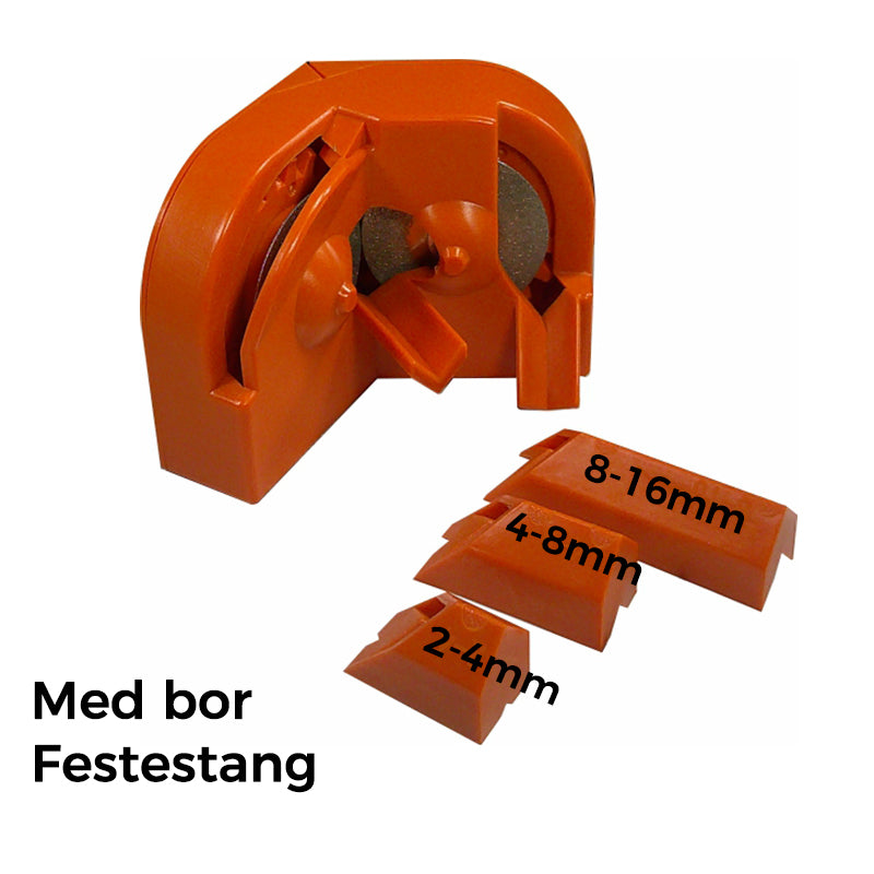 "Borsliper med slitesterk konstruksjon, egnet for metall, plast og glassfiber, i arbeid, nærbilde av slipemaskin."