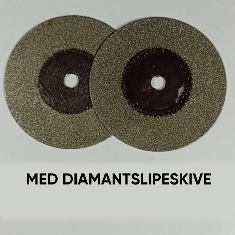 "Borsliper med slitesterk konstruksjon, egnet for metall, plast og glassfiber, i arbeid, nærbilde av slipemaskin."