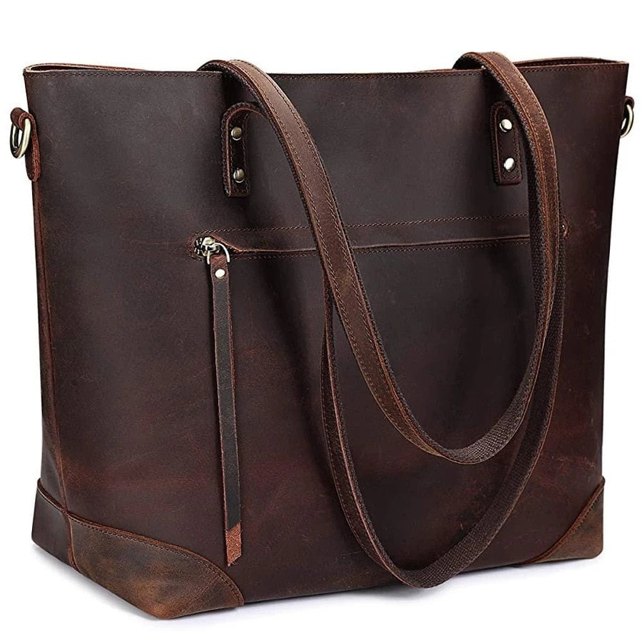 Mørk brun unisex vintage kunstskinn skulderveske, crossbody-stil, retro tote.