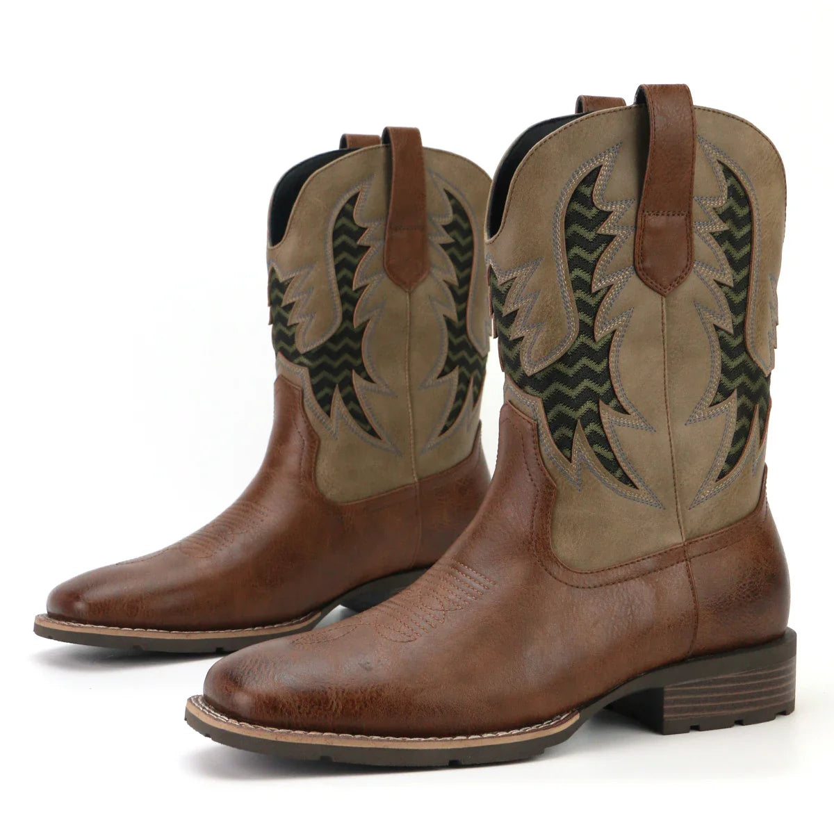 Robuste såler på komfortable brune vintage herre cowboystøvler. Designet for hverdag og langvarig bruk.