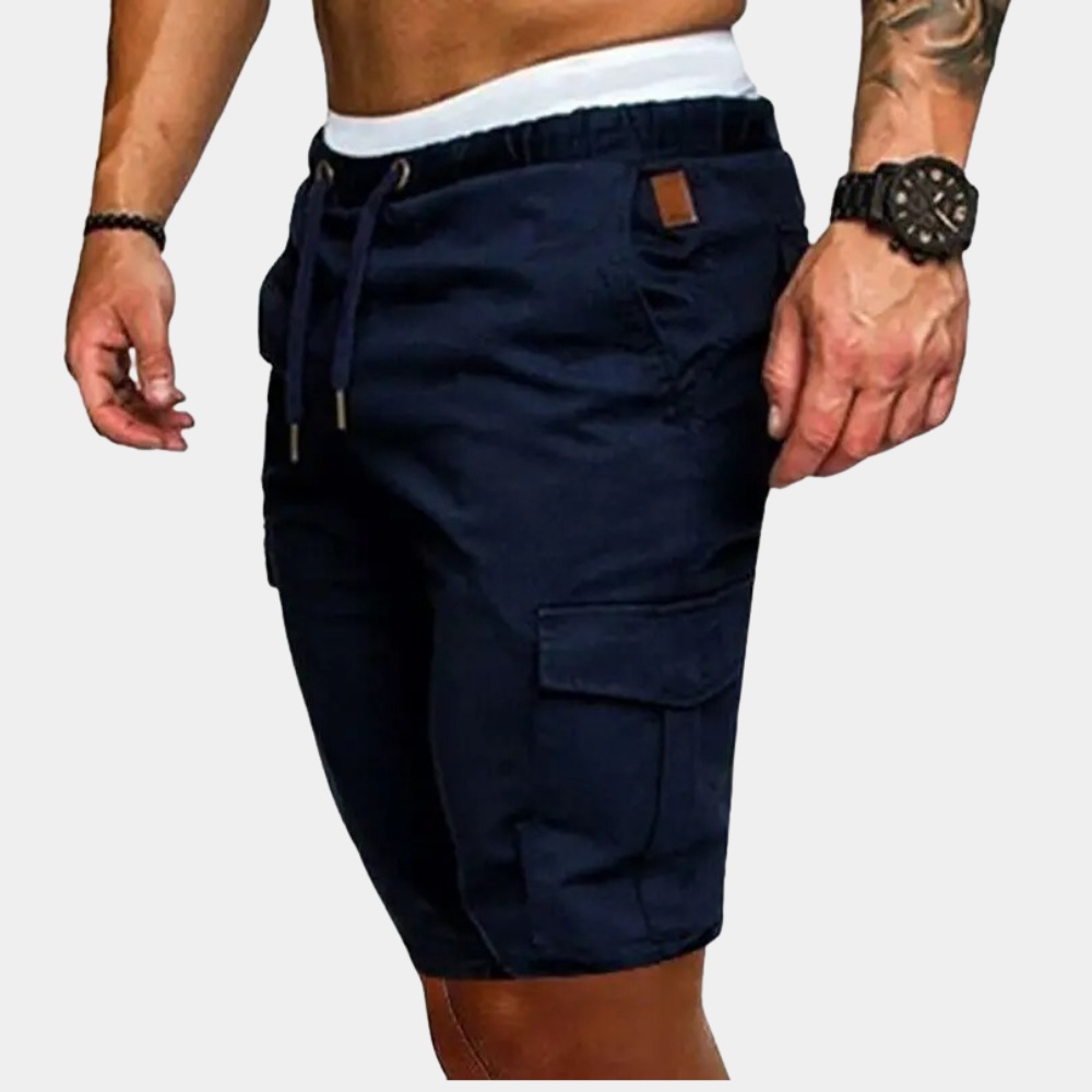 "Bruno blå avslappet shorts for menn med lommer og snøring, perfekt for en sommerlig og komfortabel stil."