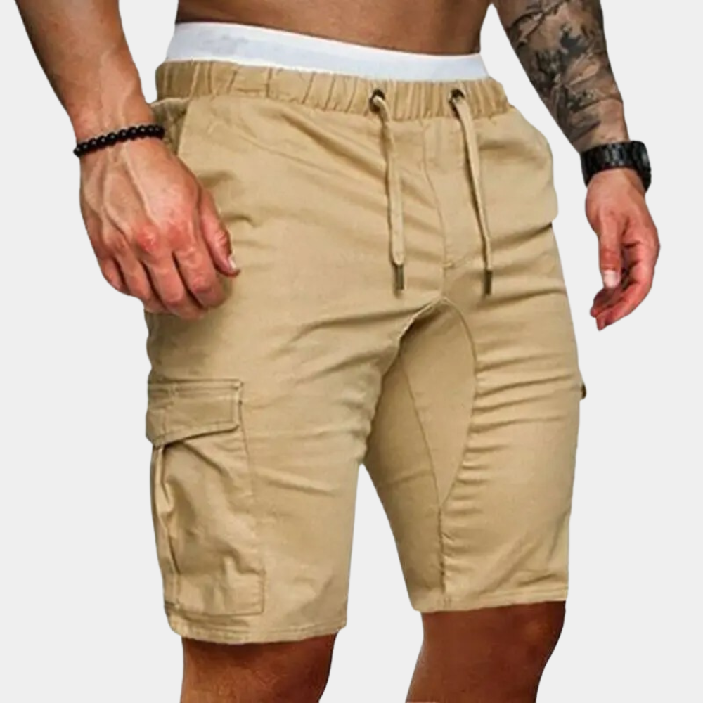 "Bruno blå avslappet shorts for menn med lommer og snøring, perfekt for en sommerlig og komfortabel stil."
