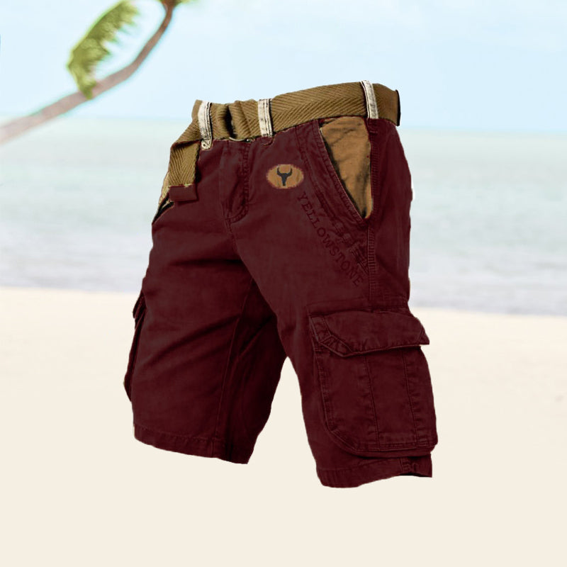 "Cargo shorts for menn i solbrun farge med flere praktiske lommer, slitesterk og stilren for en aktiv livsstil."