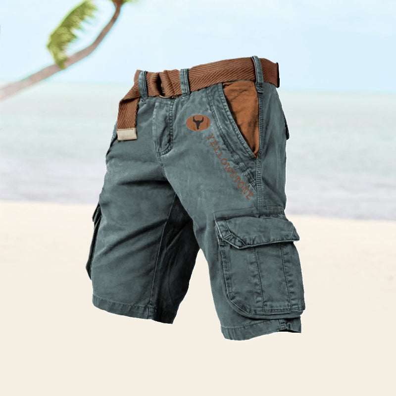 "Cargo shorts for menn i solbrun farge med flere praktiske lommer, slitesterk og stilren for en aktiv livsstil."