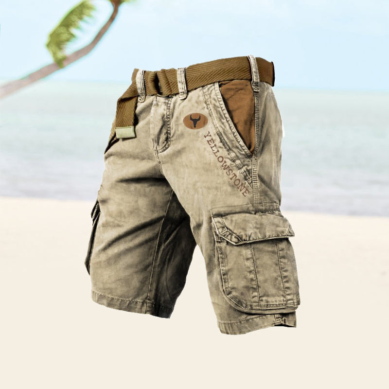 "Cargo shorts for menn i solbrun farge med flere praktiske lommer, slitesterk og stilren for en aktiv livsstil."