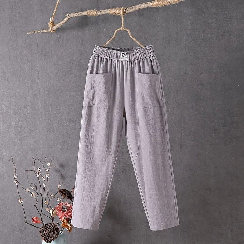 Moderne dame baggy bukser med høy midje, ideelle for en trendy og avslappet fritidsstil. Komfortabel bomull.