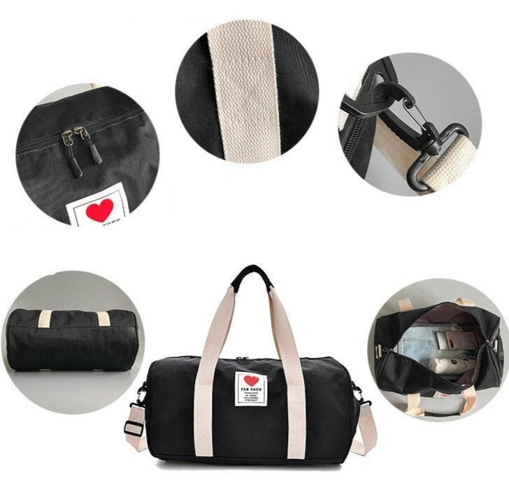 Dametreningsbag med flere rom, inkludert en tørr/våt-lomme, for organisert oppbevaring