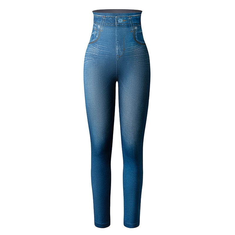 Stilige jeans-leggings med slankende passform og høy midje. Mote for moderne kvinner.
