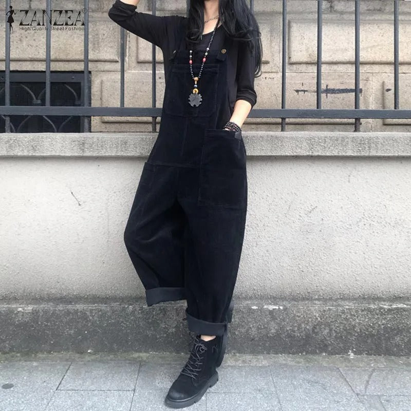 Helårs dame jumpsuit med vide ben, komfortabel og trendy, et must-have i kvinneklær.