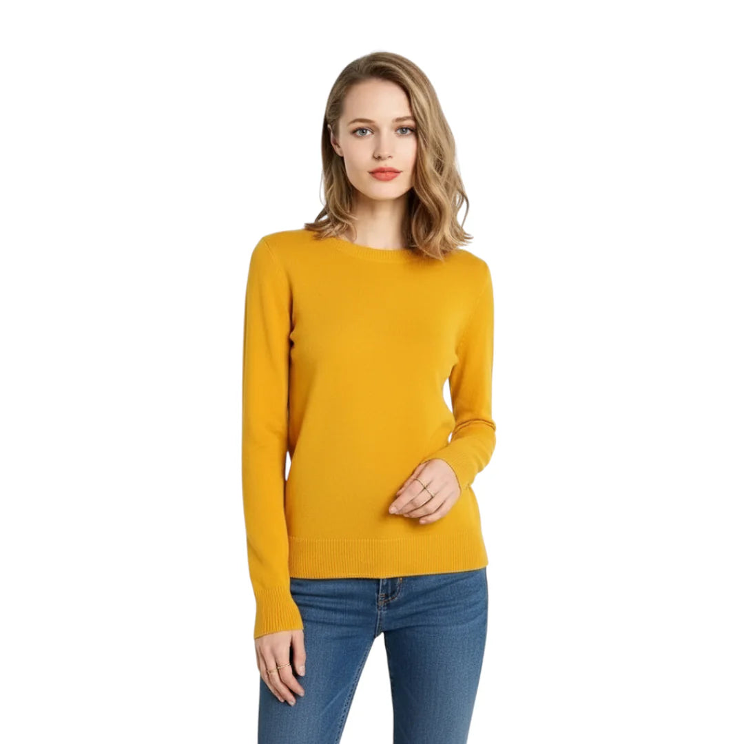 Stilren pullover for kvinner, ensfarget og strikket, med klassisk o-hals design for høstbruk