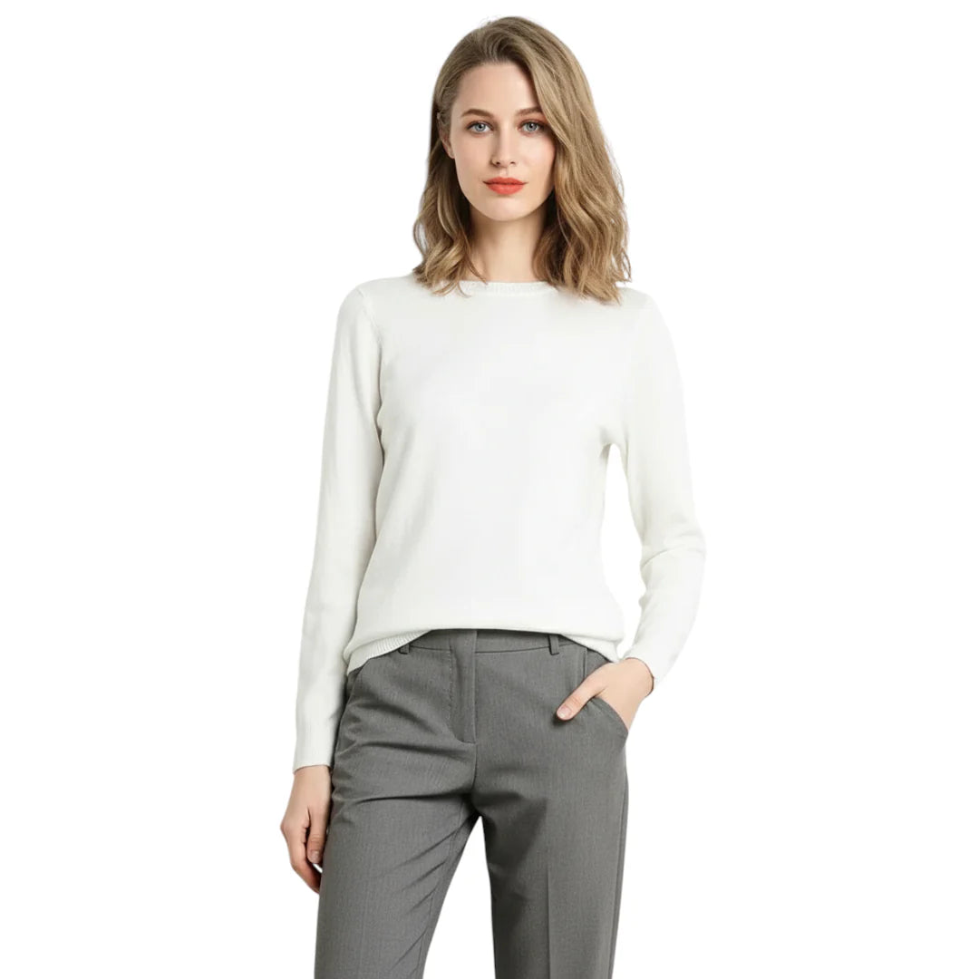 Myk strikket pullover for kvinner, o-hals og langermet, perfekt for lag-på-lag vårantrekk