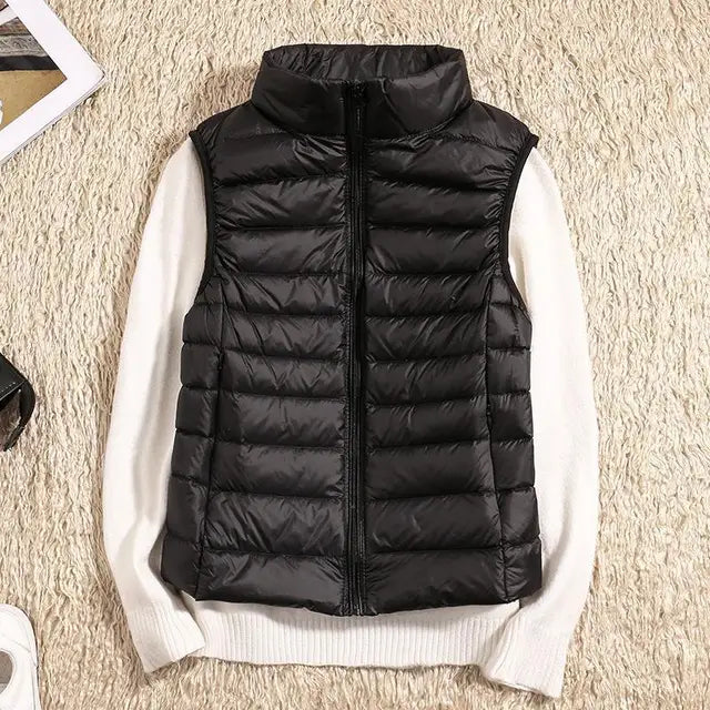 Feminin ultralett vest for damer, stilig og allsidig yttertøy, ideell for alle anledninger.