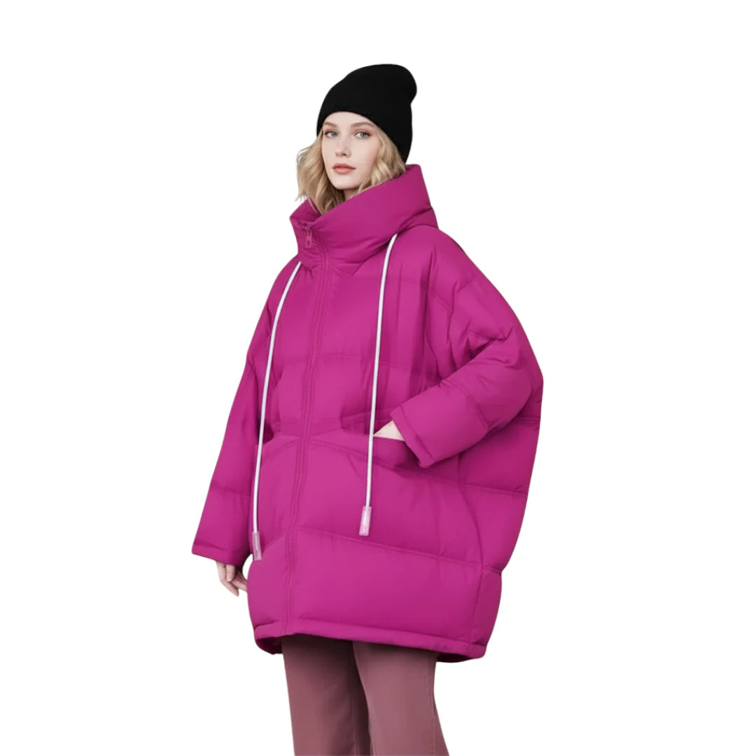 Behagelig og varm dame vinterjakke med avtagbar hette, lang design
