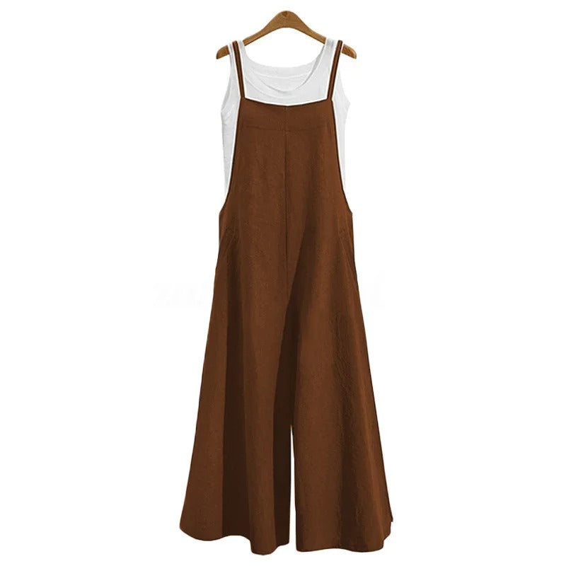 Kvinner jumpsuit i løs, ermeløs design. Perfekt for sommeren, gir komfort og stil med vide ben.