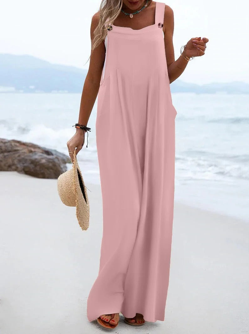 Løs passform damejumpsuit, med brede bukseseler, stilfull og komfortabel for enhver anledning.