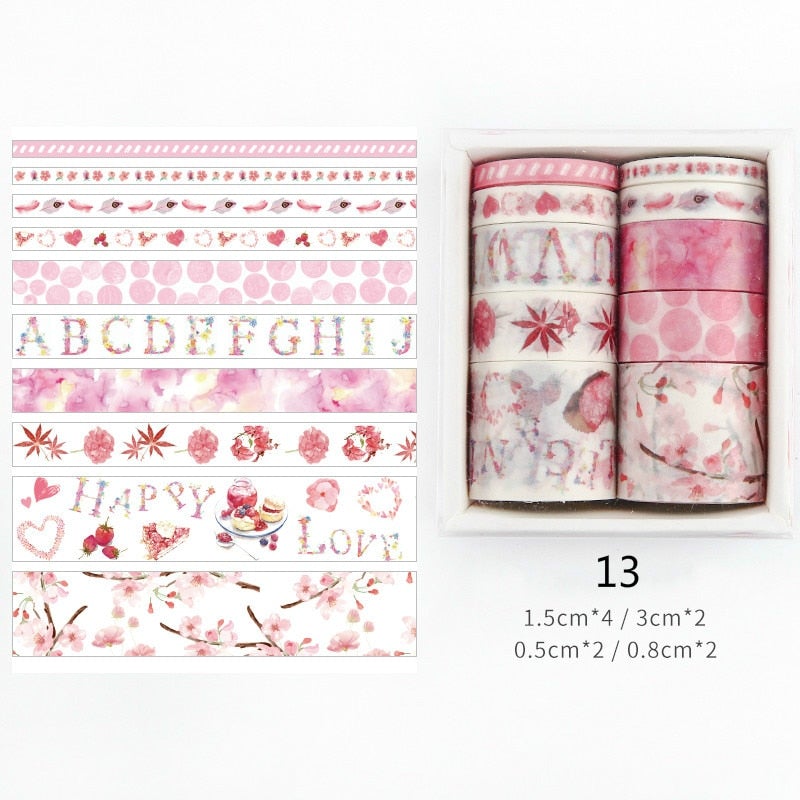 Washi Tape-sett i flere bredder for allsidig dekorasjon og hobbybruk.