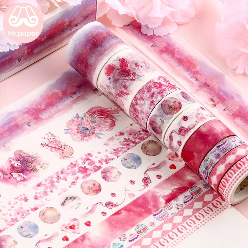 Washi Tape-sett med ulike design, ideelt for DIY-gaver og håndverk.