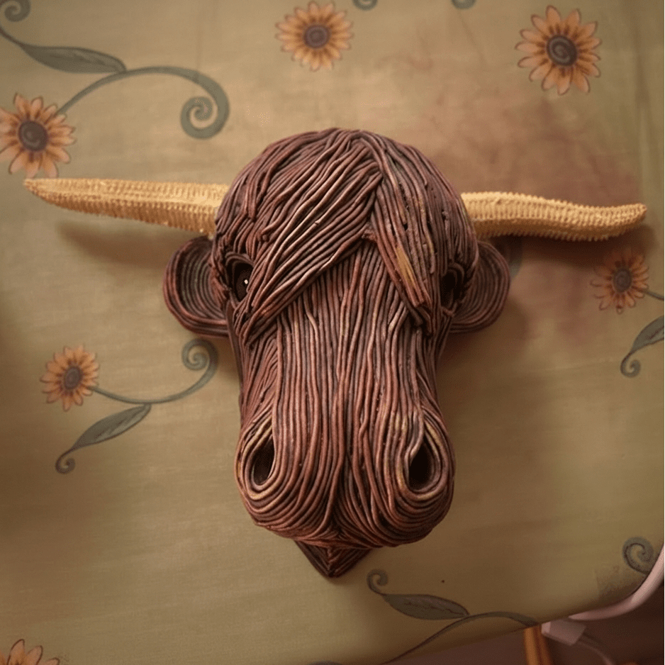Vegansk kuveggskulptur i landlig stil, perfekt interiørdekorasjon.