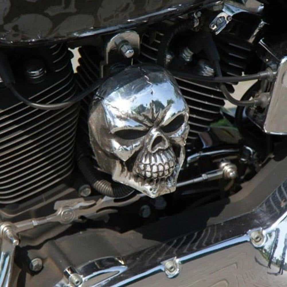 Aggressivt designet motorsykkel horndeksel med hodeskalle- og hornmotiv for enkel tilpasning og MC-styling