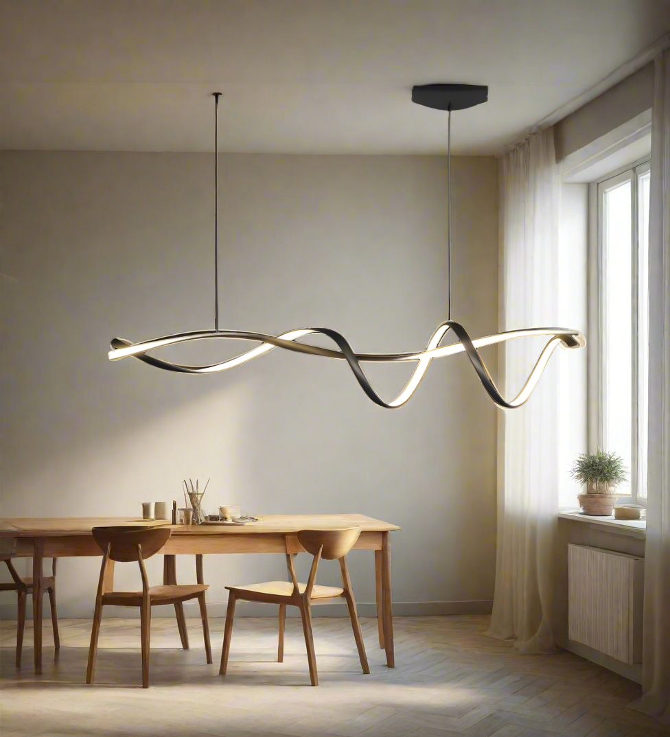 Dimbar moderne LED-lysekrone i aluminium, elegant minimalistisk design, passer for moderne interiør. Energieffektiv belysning