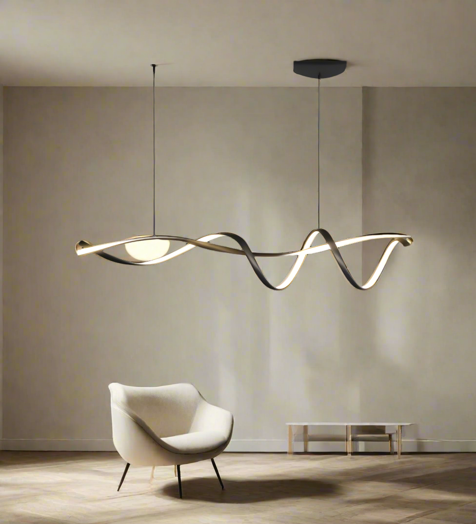 Dimbar moderne LED-lysekrone i aluminium, elegant minimalistisk design, passer for moderne interiør. Energieffektiv belysning