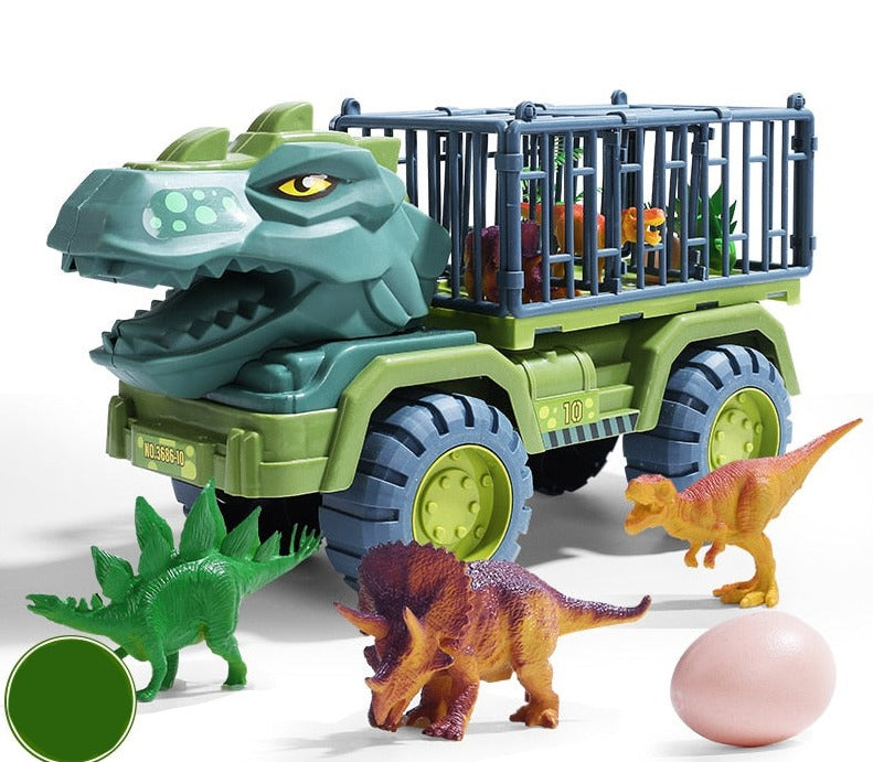 Barn leker med en robust dinosaur lastebilleke, ideell gaveide som utvikler finmotorikk.