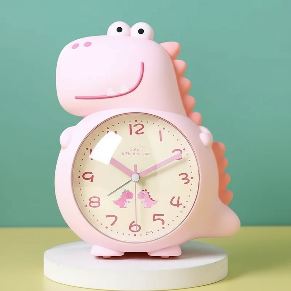 Alarmklokke for barn: Tøff dinosaurfigur med vekkelys og to separate alarmer.