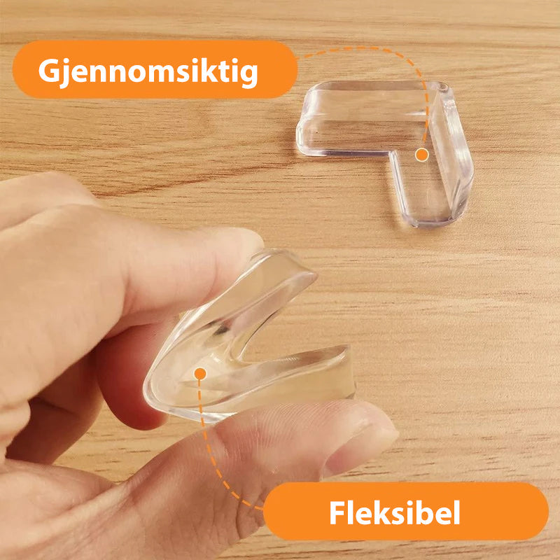 "Diskret gjennomsiktige hjørnebeskyttere av myk PVC for trygg lek, matcher møblene og beskytter mot skarpe kanter."