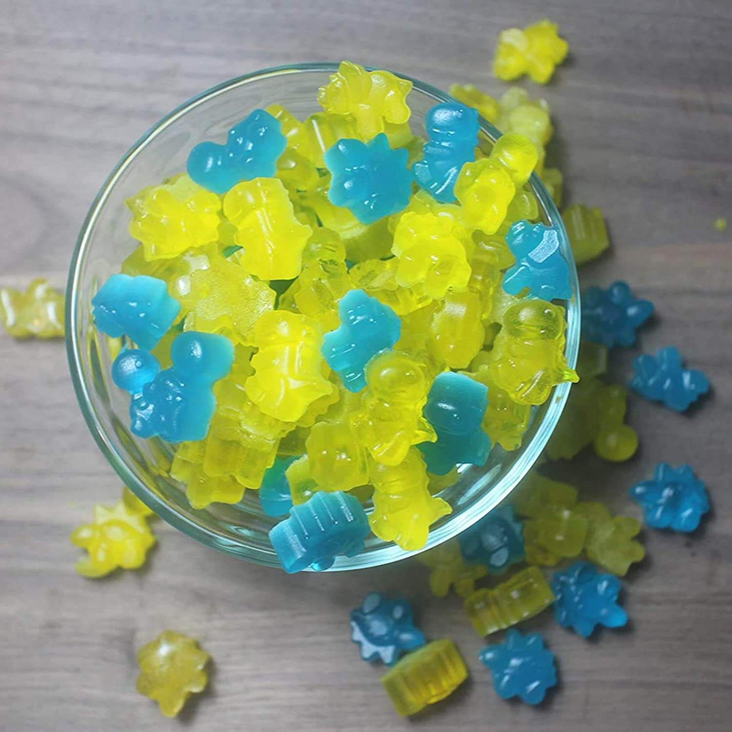 Geleform Gummy Dino, enkel å bruke silikonform for hjemmelaget sjokolade eller gelégodterier.
