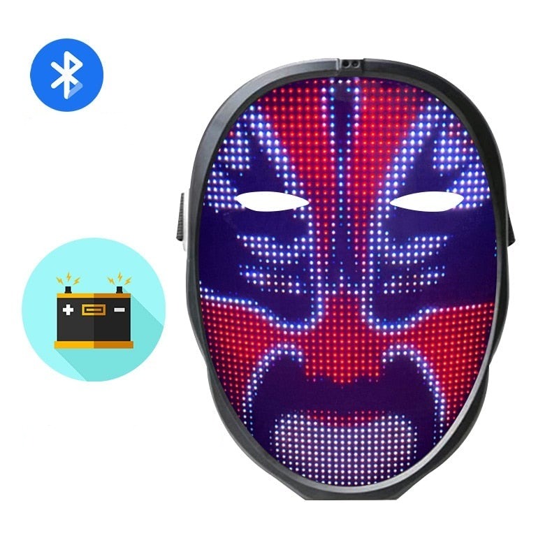 DIY Halloween LED-maske med Bluetooth-kontroll for unike lyseffekter, perfekt for fest og festival.