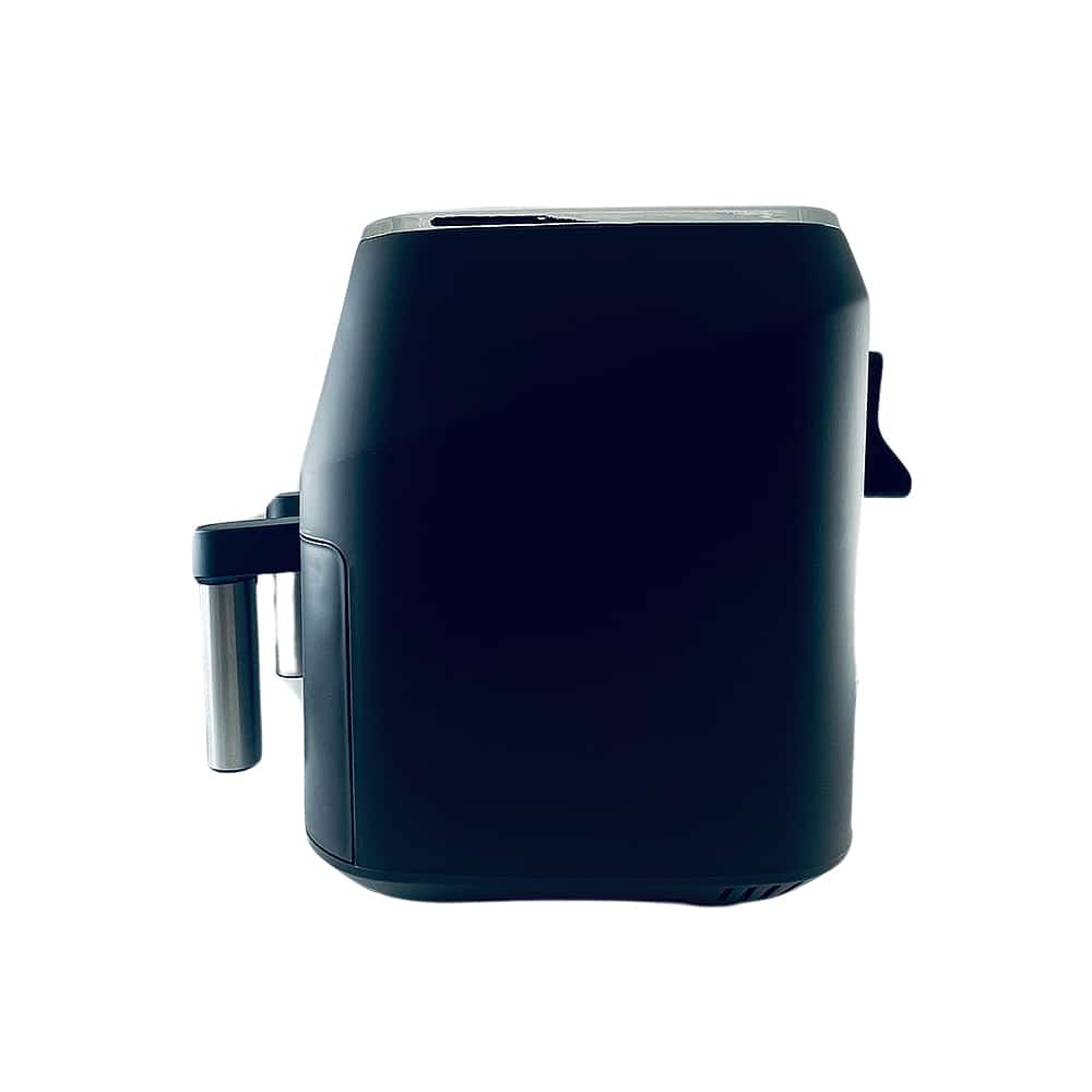 "Dobbel Air Fryer med to 4L skuffer, svart design, ideell for sunn matlaging og store porsjoner."