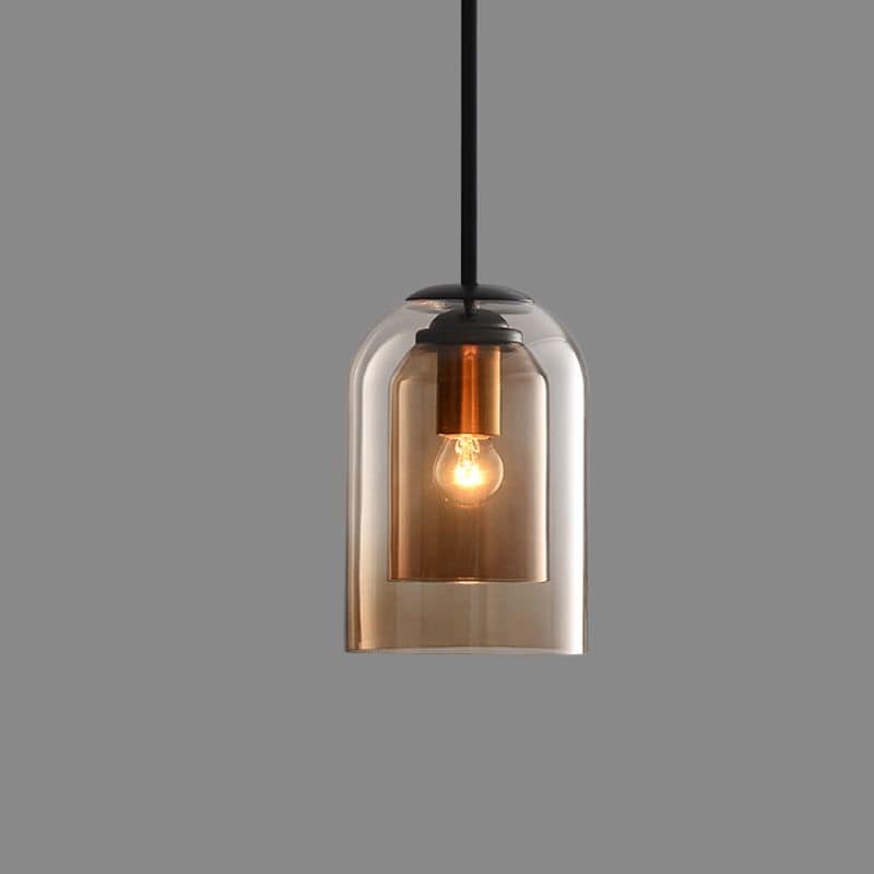 Dobbel designlampe i glass, perfekt som moderne takbelysning for stue eller spisestue, røykgrå.