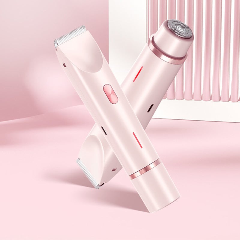 Dobbelthodet elektrisk hårtrimmer for kvinner, rosa, med skånsom presisjonsdesign for både korte og lange hår.