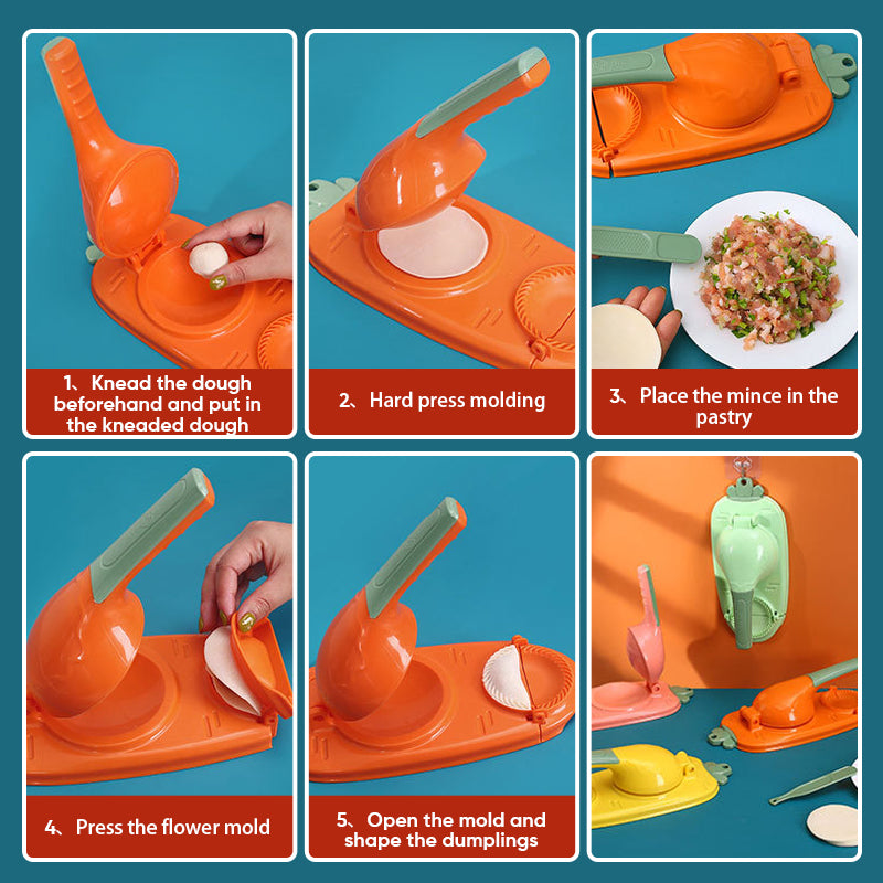 "Dumplingform i holdbart PP-materiale med ergonomisk håndtak, perfekt for enkel pressing og forming av dumplings."