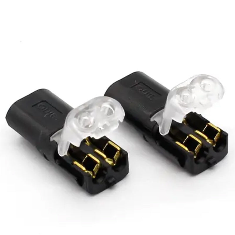 "Effektiv dobbel-leder plug-in-kontakt med låsespenne i beige og blått for sikre elektriske prosjekter, verktøy og DIY."