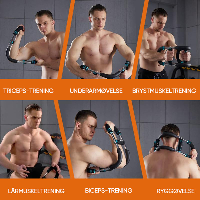 Effektiv dreiestang for armtrening, viser justerbare styrkenivåer og solid materiale for overkropps trening hjemme eller ute.
