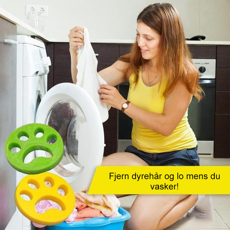 "Effektiv dyrehårfjerner i bruk, gjenbrukbar, fjerner dyrehår fra klær, mykt og fleksibelt materiale."